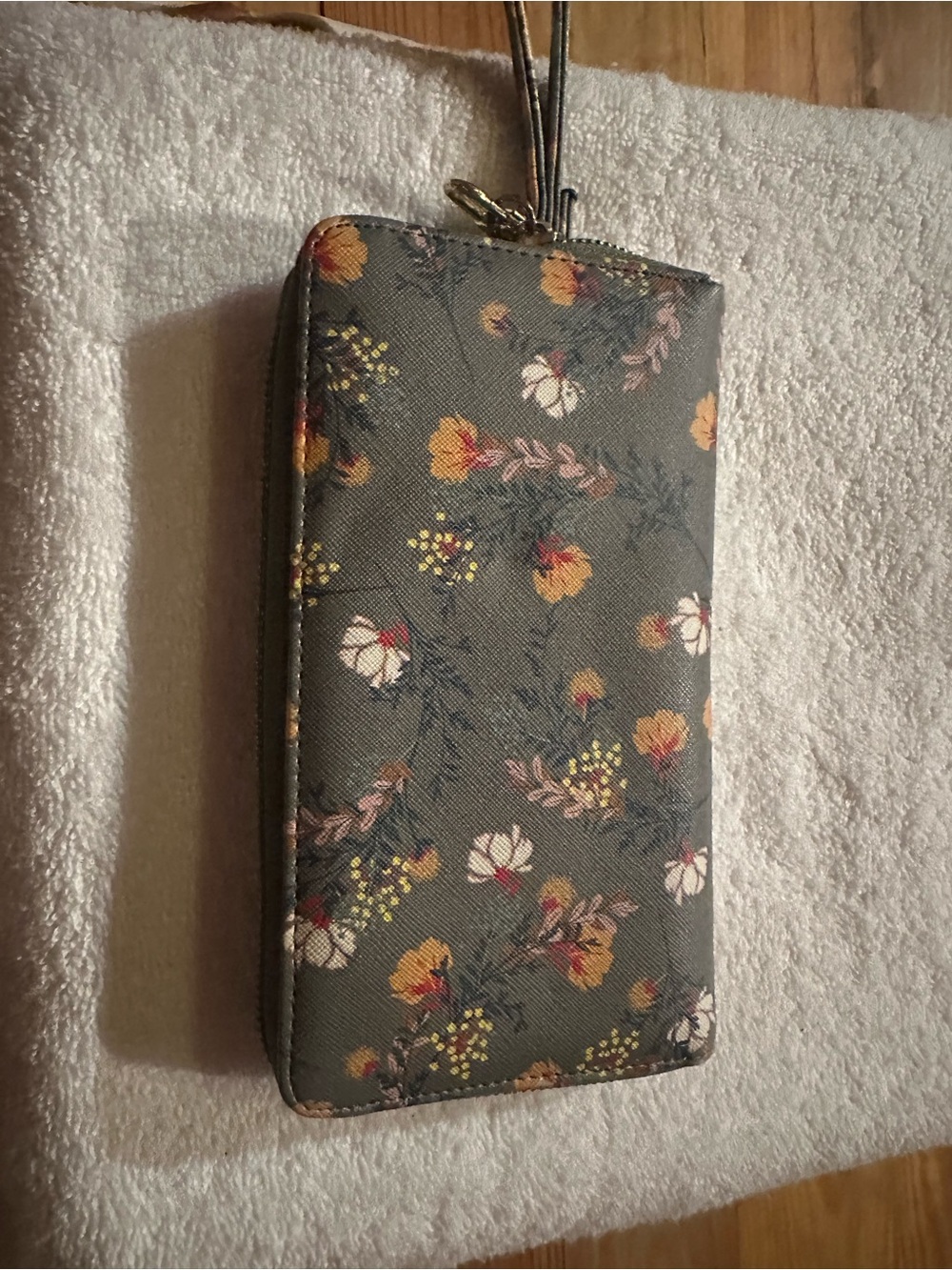 Steve Madden Floral Wristlet Clutch in Gray with Yellow, White, and Pink Accents